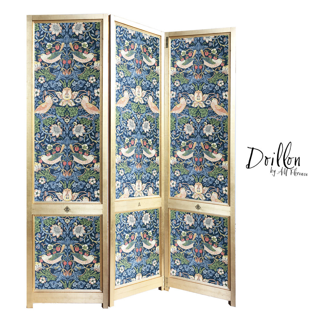 DOILLON vintage Morris Strawberry Thief wallpaper folding screen room divider made of wood decorative partition by amflorence