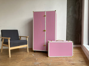 LENNON PINK | Vintage Style Faux Leather Suitcase | Hard-sided storage ideas and unique kids toy box luggage bedside table, nightstand
