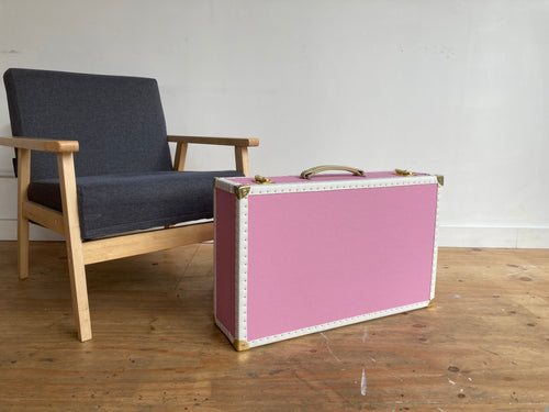 LENNON PINK | Vintage Style Faux Leather Suitcase | Hard-sided storage ideas and unique kids toy box luggage bedside table, nightstand