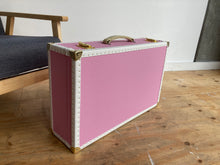 LENNON PINK | Vintage Style Faux Leather Suitcase | Hard-sided storage ideas and unique kids toy box luggage bedside table, nightstand