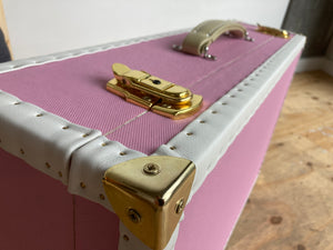LENNON PINK | Vintage Style Faux Leather Suitcase | Hard-sided storage ideas and unique kids toy box luggage bedside table, nightstand