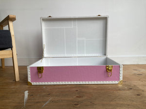 LENNON PINK | Vintage Style Faux Leather Suitcase | Hard-sided storage ideas and unique kids toy box luggage bedside table, nightstand