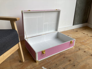 LENNON PINK | Vintage Style Faux Leather Suitcase | Hard-sided storage ideas and unique kids toy box luggage bedside table, nightstand