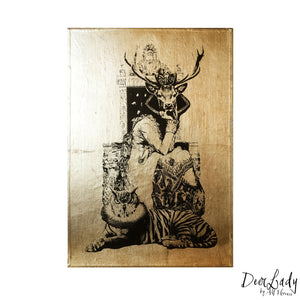 DEER LADY A4 neo victorian art victoriana imagery gold gilded artwork retro surreal home decor portraits by amflorence