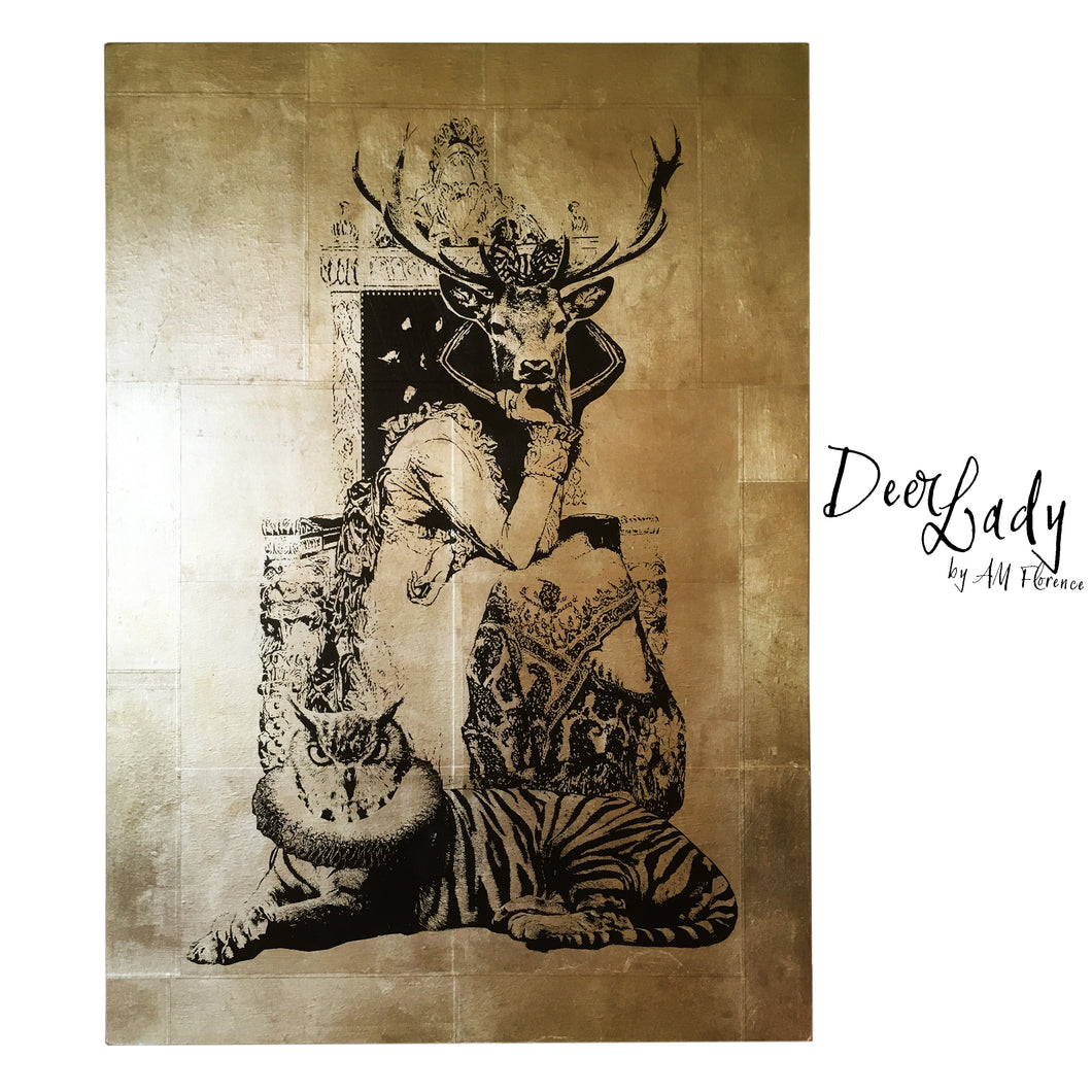 DEER LADY neo victorian art victoriana imagery gold gilded artwork retro surreal home decor portraits by amflorence