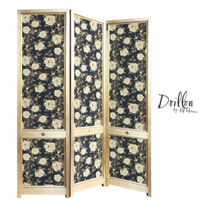 DOILLON vintage Sanderson Peony Tree Midnight Blue wallpaper folding screen room divider made of wood decorative partition by amflorence