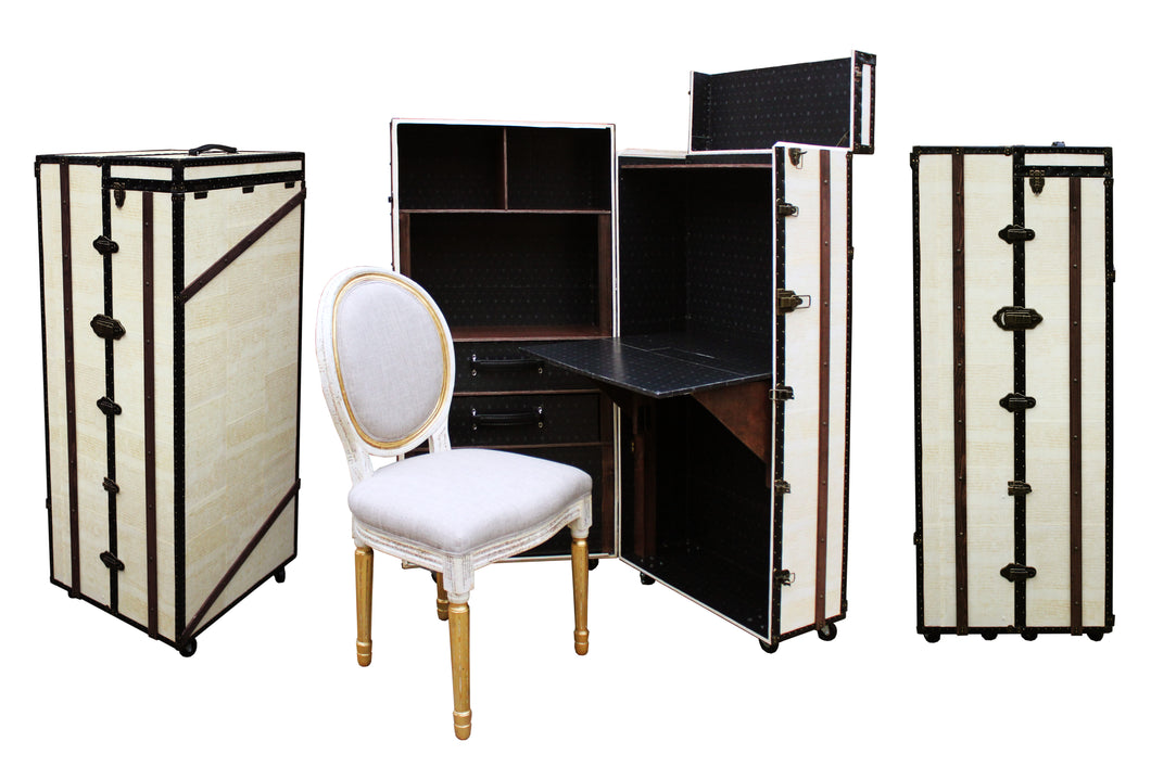 FITZGERALD (White Edition) Desk Cabinet Bookcase Portable Office, steamer trunk cabinet wardrobe desk, AM Florence, AMFlorence