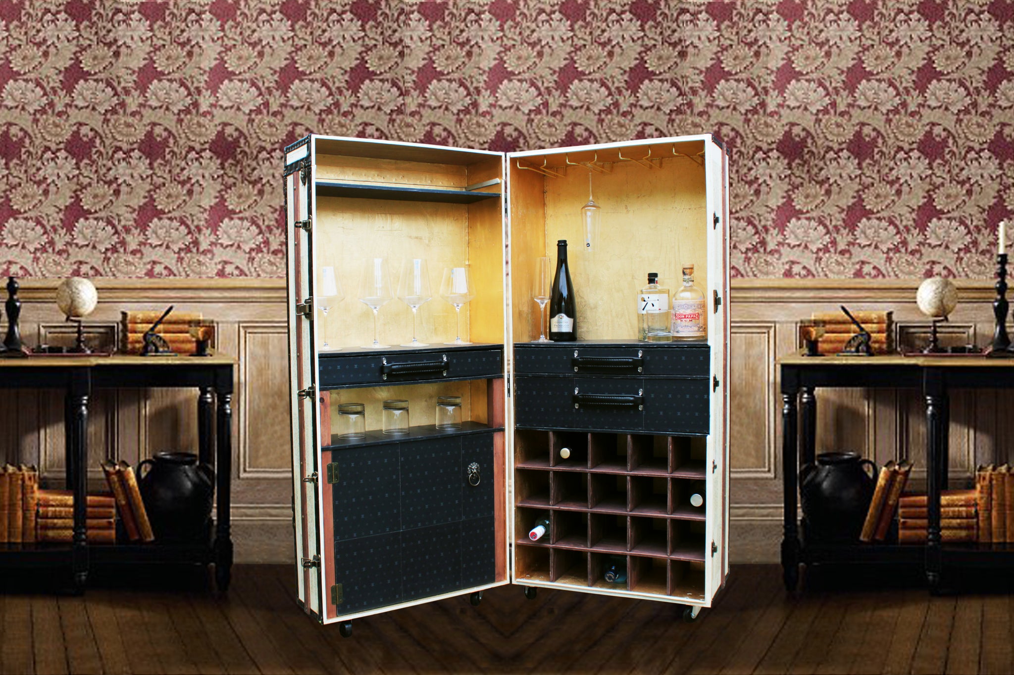 FRANK (small size) Liquor Wine Cabinet Steamer Trunk – AMFlorence