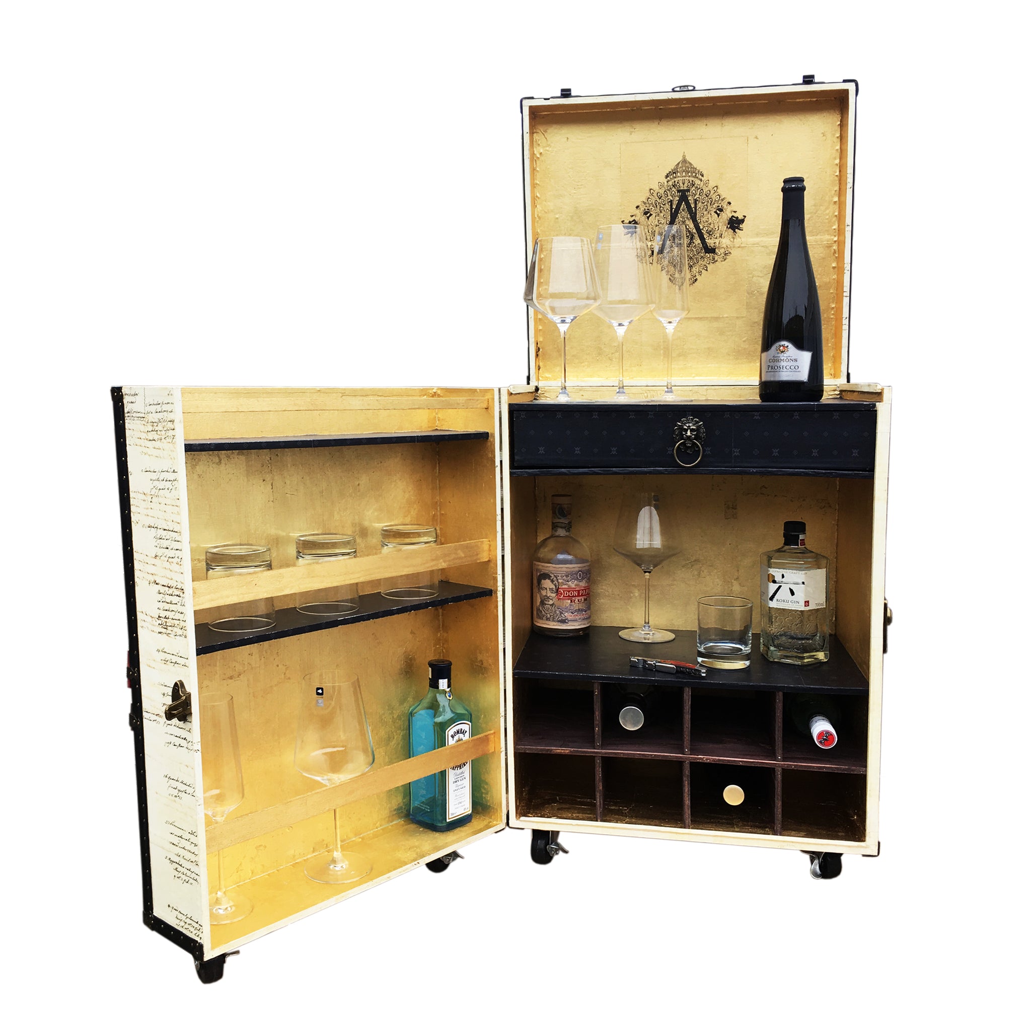 FRANK small Size Liquor Wine Cabinet Steamer Trunk 